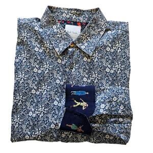 Paul Smith Mens Floral Button Up Dress Shirt Size S Slim Fit Navy Made in Italy